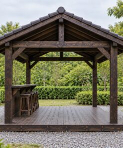 Chòi Gỗ Sân Vườn T103 - Chữ Nhật Quầy Bar Gỗ Dọc Một Bên, Gỗ Thông Màu Gỗ Cháy