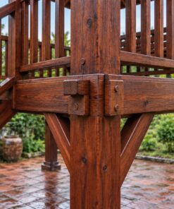 Chòi Gỗ Sân Vườn T104 - Sàn Cao Trên Cột Thang Gỗ Lên, Gỗ Thông Màu Nâu Đỏ