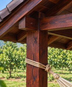 Chòi Gỗ Sân Vườn T105 - Vuông Mái Hai Dốc Treo Võng Giữa, Gỗ Thông Màu Nâu Cánh Gián