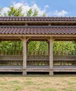 Chòi Gỗ Sân Vườn T106 - Hai Mái Lệch Có Khe Lấy Gió Giữa, Gỗ Thông Màu Vintage