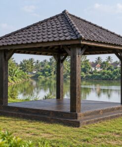 Chòi Gỗ Sân Vườn T107 - Sàn Gỗ Bậc Lên Bốn Phía, Gỗ Thông Màu Gỗ Cháy