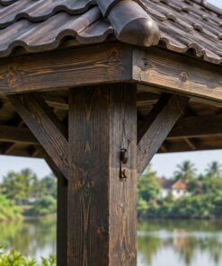 Chòi Gỗ Sân Vườn T107 - Sàn Gỗ Bậc Lên Bốn Phía, Gỗ Thông Màu Gỗ Cháy