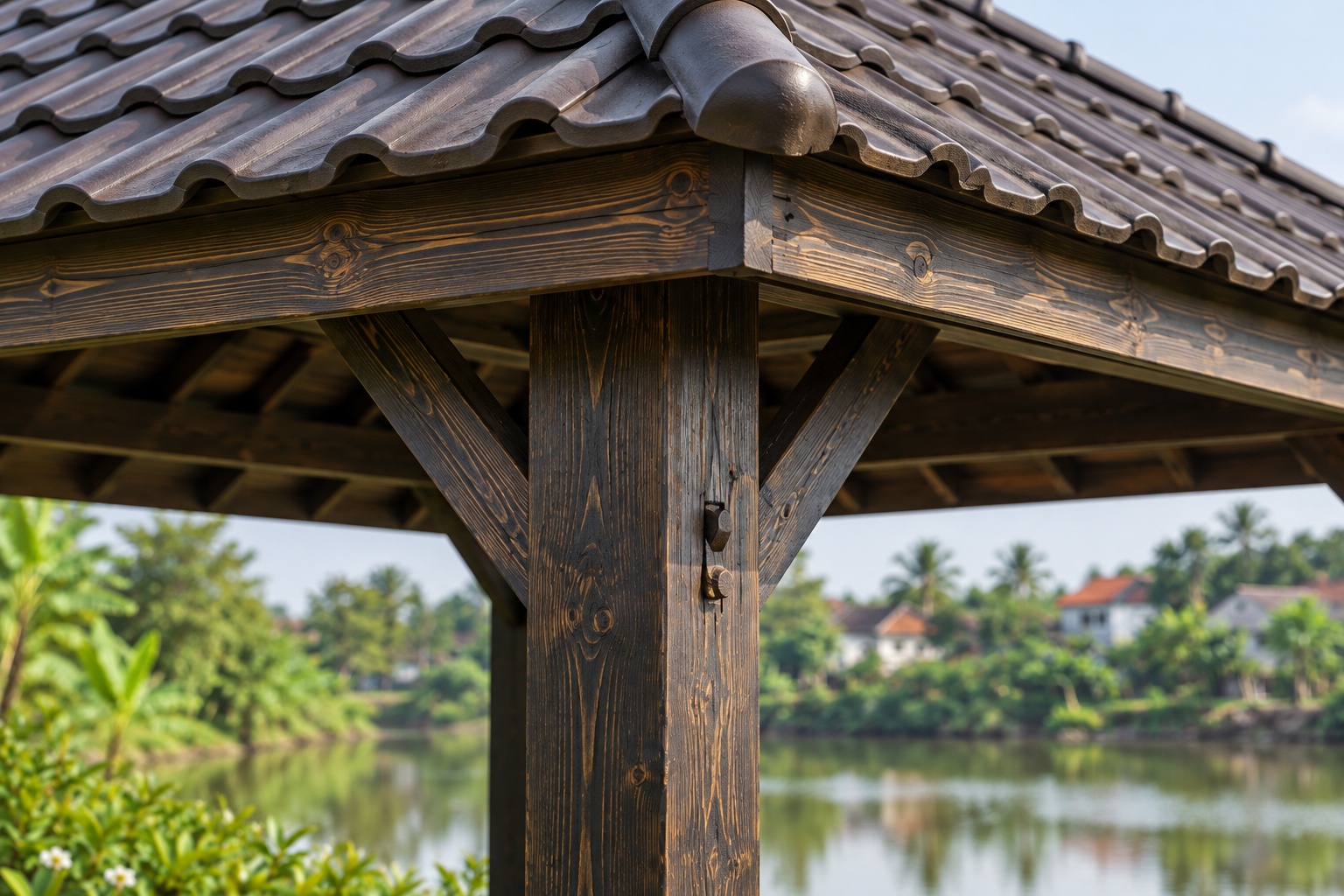 Chòi Gỗ Sân Vườn T107 - Sàn Gỗ Bậc Lên Bốn Phía, Gỗ Thông Màu Gỗ Cháy Chòi Gỗ Sân Vườn T107 - Sàn Gỗ Bậc Lên Bốn Phía, Gỗ Thông Màu Gỗ Cháy