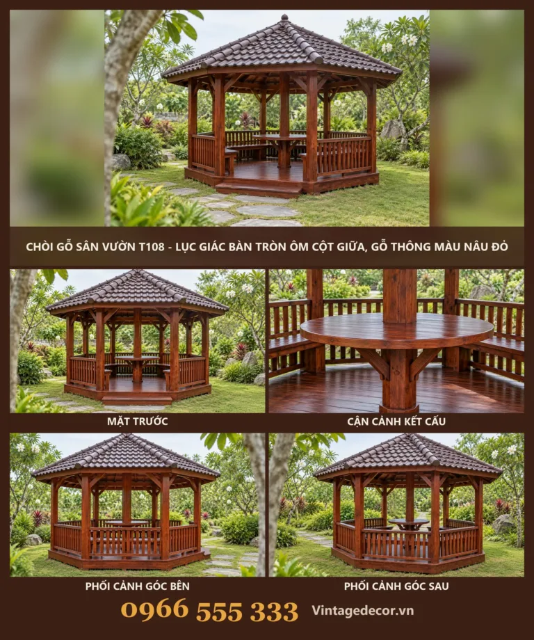 Chòi Gỗ T108 Bàn Tròn Ôm Cột Giữa
