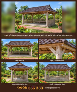 Chòi Gỗ Sân Vườn T110 - Mái Hông Đầu Hồi Nhỏ Cột Tròn, Gỗ Thông Màu Vintage