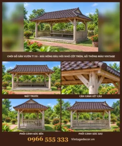 Chòi Gỗ Sân Vườn T110 - Mái Hông Đầu Hồi Nhỏ Cột Tròn, Gỗ Thông Màu Vintage