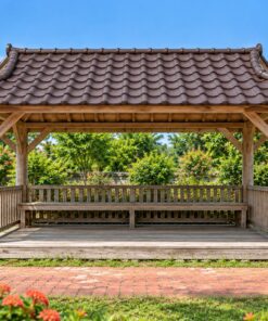 Chòi Gỗ Sân Vườn T110 - Mái Hông Đầu Hồi Nhỏ Cột Tròn, Gỗ Thông Màu Vintage