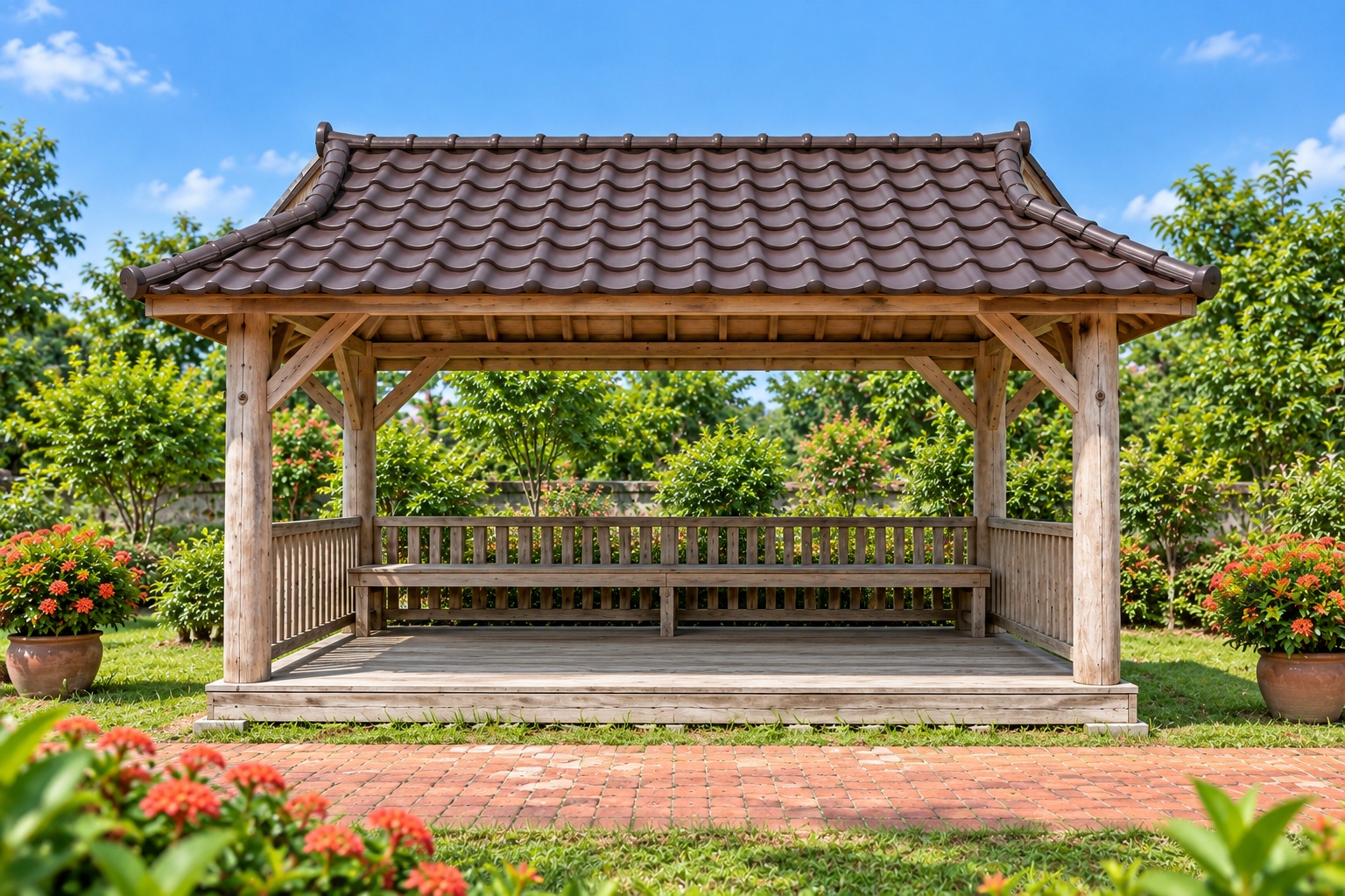 Chòi Gỗ Sân Vườn T110 - Mái Hông Đầu Hồi Nhỏ Cột Tròn, Gỗ Thông Màu Vintage Chòi Gỗ Sân Vườn T110 - Mái Hông Đầu Hồi Nhỏ Cột Tròn, Gỗ Thông Màu Vintage