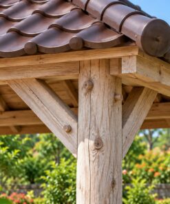 Chòi Gỗ Sân Vườn T110 - Mái Hông Đầu Hồi Nhỏ Cột Tròn, Gỗ Thông Màu Vintage