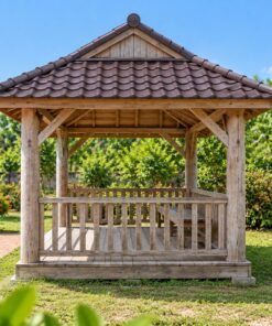 Chòi Gỗ Sân Vườn T110 - Mái Hông Đầu Hồi Nhỏ Cột Tròn, Gỗ Thông Màu Vintage