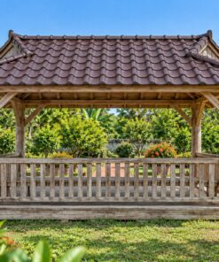 Chòi Gỗ Sân Vườn T110 - Mái Hông Đầu Hồi Nhỏ Cột Tròn, Gỗ Thông Màu Vintage