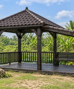 Chòi Gỗ Sân Vườn T111 - Vuông Có Chái Hiên Một Bên Mái Thấp, Gỗ Thông Màu Gỗ Cháy