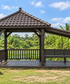 Chòi Gỗ Sân Vườn T111 - Vuông Có Chái Hiên Một Bên Mái Thấp, Gỗ Thông Màu Gỗ Cháy