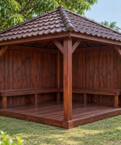 Chòi Gỗ Sân Vườn T112 - Góc Vườn Hai Mặt Vách Kín Hai Mặt Mở, Gỗ Thông Màu Nâu Đỏ