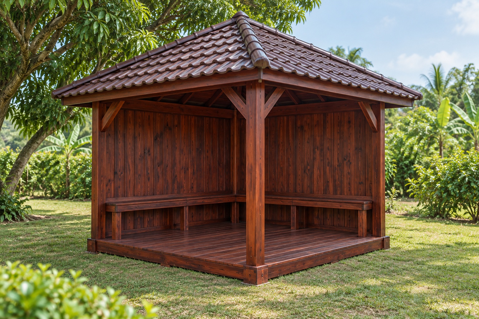 Chòi Gỗ Sân Vườn T112 - Góc Vườn Hai Mặt Vách Kín Hai Mặt Mở, Gỗ Thông Màu Nâu Đỏ Chòi Gỗ Sân Vườn T112 - Góc Vườn Hai Mặt Vách Kín Hai Mặt Mở, Gỗ Thông Màu Nâu Đỏ