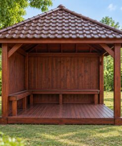 Chòi Gỗ Sân Vườn T112 - Góc Vườn Hai Mặt Vách Kín Hai Mặt Mở, Gỗ Thông Màu Nâu Đỏ