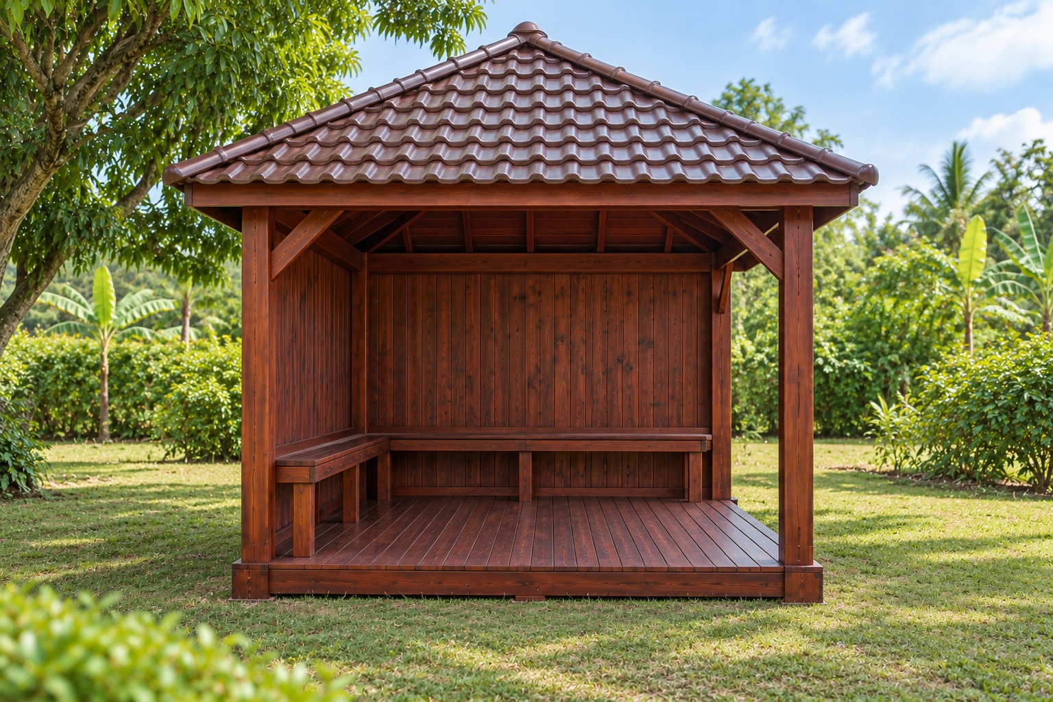 Chòi Gỗ Sân Vườn T112 - Góc Vườn Hai Mặt Vách Kín Hai Mặt Mở, Gỗ Thông Màu Nâu Đỏ Chòi Gỗ Sân Vườn T112 - Góc Vườn Hai Mặt Vách Kín Hai Mặt Mở, Gỗ Thông Màu Nâu Đỏ