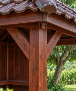 Chòi Gỗ Sân Vườn T112 - Góc Vườn Hai Mặt Vách Kín Hai Mặt Mở, Gỗ Thông Màu Nâu Đỏ