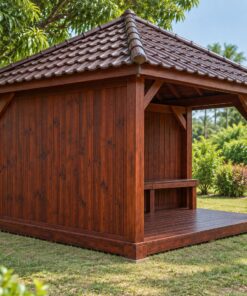 Chòi Gỗ Sân Vườn T112 - Góc Vườn Hai Mặt Vách Kín Hai Mặt Mở, Gỗ Thông Màu Nâu Đỏ