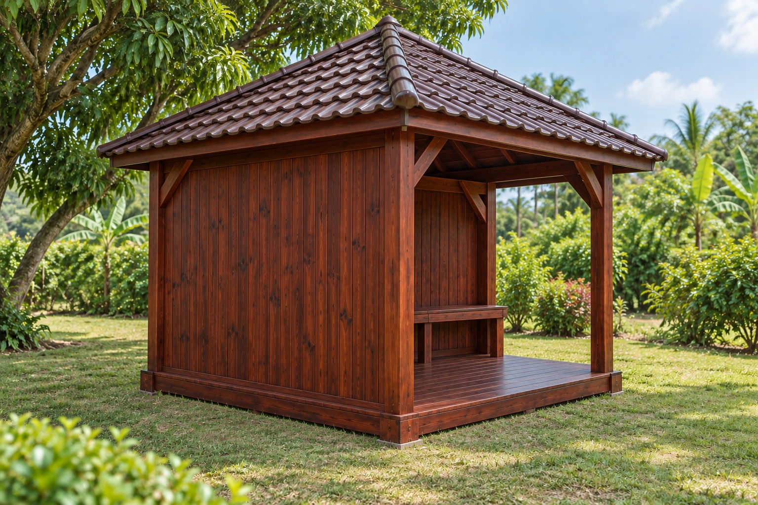 Chòi Gỗ Sân Vườn T112 - Góc Vườn Hai Mặt Vách Kín Hai Mặt Mở, Gỗ Thông Màu Nâu Đỏ Chòi Gỗ Sân Vườn T112 - Góc Vườn Hai Mặt Vách Kín Hai Mặt Mở, Gỗ Thông Màu Nâu Đỏ