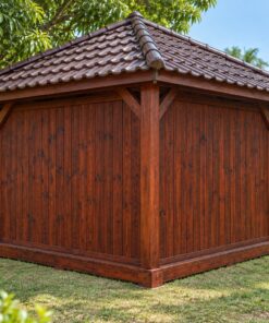 Chòi Gỗ Sân Vườn T112 - Góc Vườn Hai Mặt Vách Kín Hai Mặt Mở, Gỗ Thông Màu Nâu Đỏ