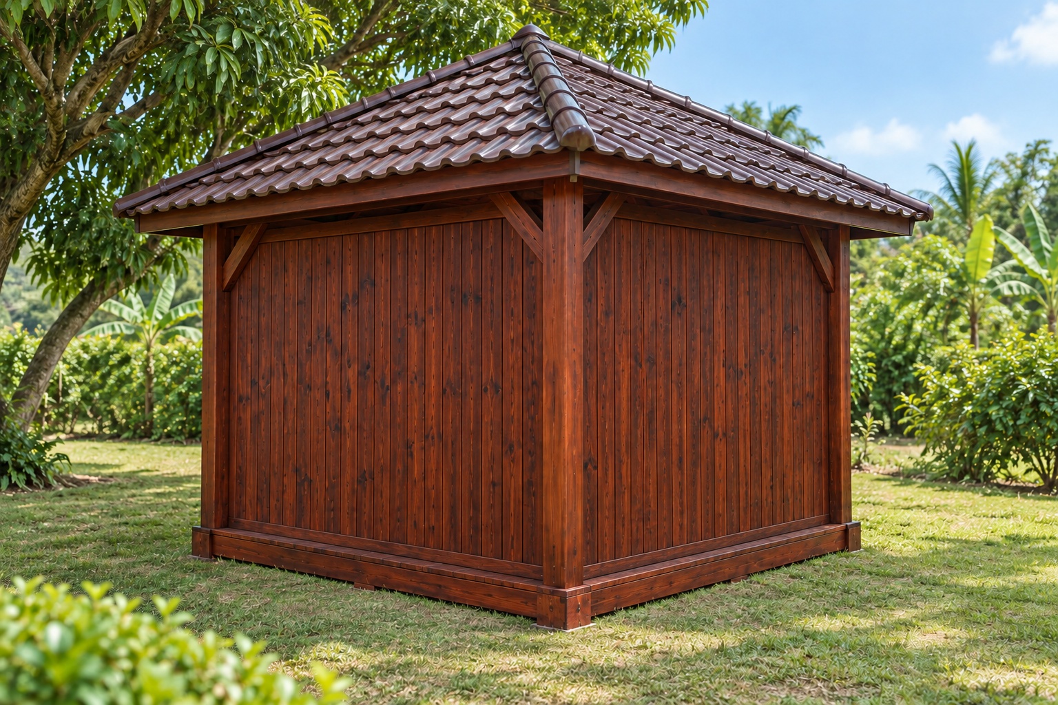 Chòi Gỗ Sân Vườn T112 - Góc Vườn Hai Mặt Vách Kín Hai Mặt Mở, Gỗ Thông Màu Nâu Đỏ Chòi Gỗ Sân Vườn T112 - Góc Vườn Hai Mặt Vách Kín Hai Mặt Mở, Gỗ Thông Màu Nâu Đỏ