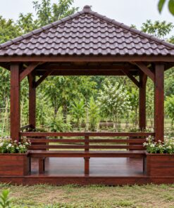 Chòi Gỗ Sân Vườn T113 - Vuông Bồn Hoa Gỗ Liền Bốn Góc Sàn, Gỗ Thông Màu Nâu Cánh Gián