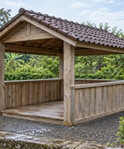 Chòi Gỗ Sân Vườn T114 - Chữ Nhật Vách Lửng Bậu Rộng Ba Mặt, Gỗ Thông Màu Vintage