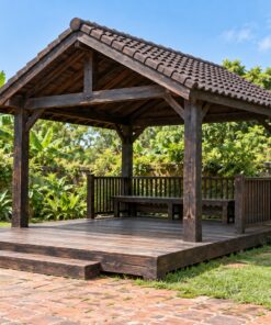 Chòi Gỗ Sân Vườn T115 - Chữ Nhật Sàn Trước Lộ Thiên Rộng, Gỗ Thông Màu Gỗ Cháy