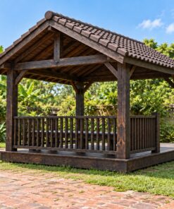 Chòi Gỗ Sân Vườn T115 - Chữ Nhật Sàn Trước Lộ Thiên Rộng, Gỗ Thông Màu Gỗ Cháy