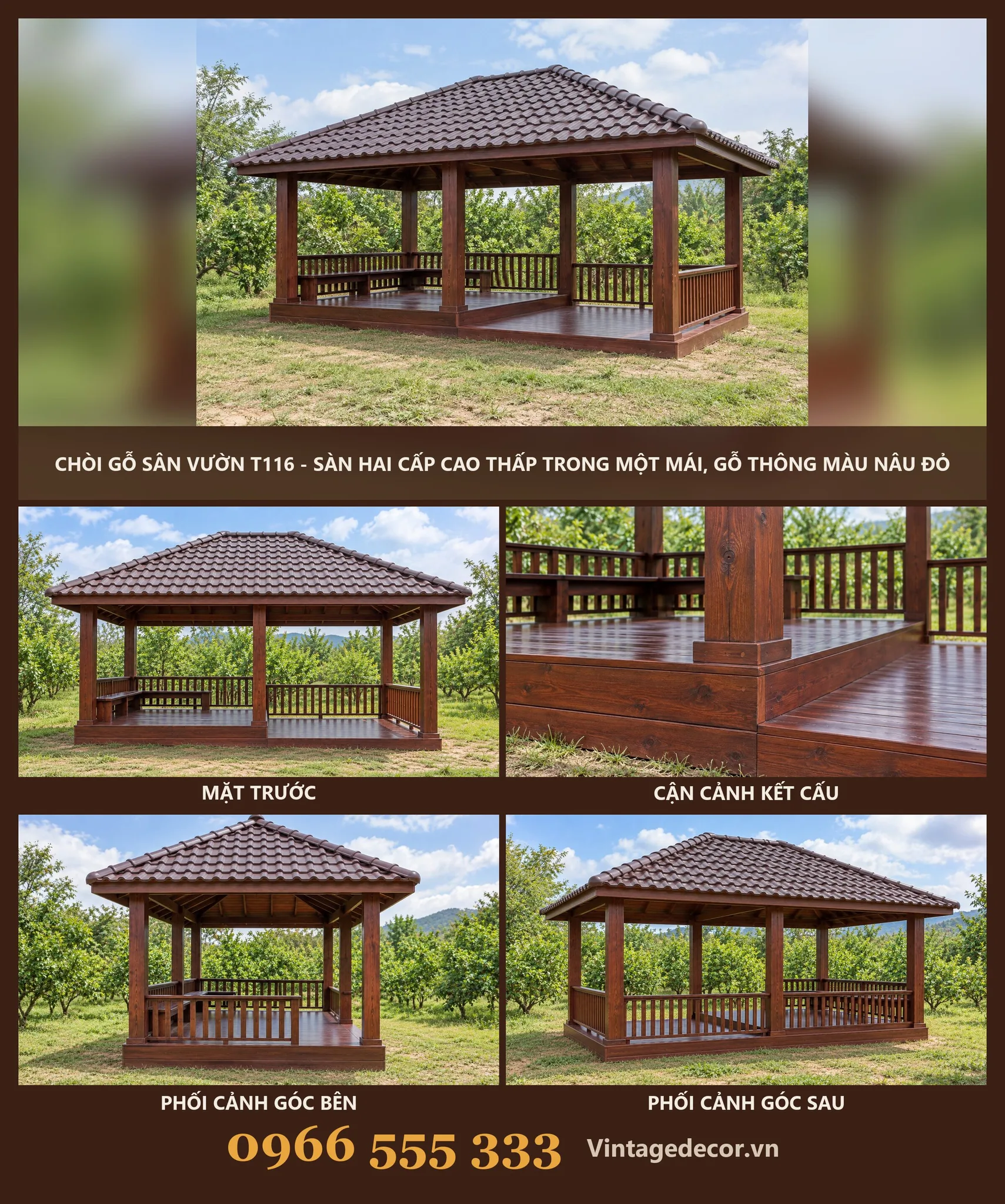 Chòi Gỗ T116 Sàn Hai Cấp Cao Thấp