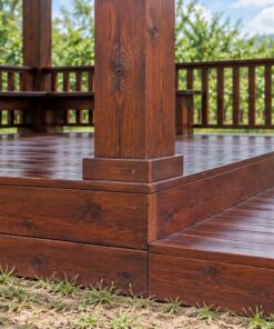 Chòi Gỗ Sân Vườn T116 - Sàn Hai Cấp Cao Thấp Trong Một Mái, Gỗ Thông Màu Nâu Đỏ