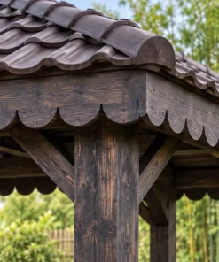 Chòi Gỗ Sân Vườn T117 - Vuông Mái Bốn Dốc Diềm Mái Gỗ Cắt Hoa Văn, Gỗ Thông Màu Gỗ Cháy