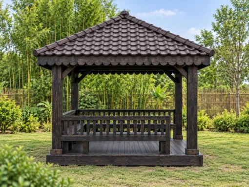 Chòi Gỗ Sân Vườn T117 - Vuông Mái Bốn Dốc Diềm Mái Gỗ Cắt Hoa Văn, Gỗ Thông Màu Gỗ Cháy Chòi Gỗ Sân Vườn T117 - Vuông Mái Bốn Dốc Diềm Mái Gỗ Cắt Hoa Văn, Gỗ Thông Màu Gỗ Cháy
