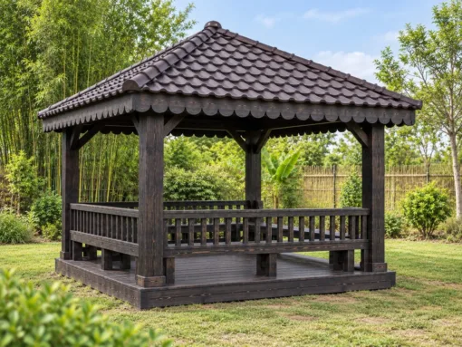 Chòi Gỗ Sân Vườn T117 - Vuông Mái Bốn Dốc Diềm Mái Gỗ Cắt Hoa Văn, Gỗ Thông Màu Gỗ Cháy Chòi Gỗ Sân Vườn T117 - Vuông Mái Bốn Dốc Diềm Mái Gỗ Cắt Hoa Văn, Gỗ Thông Màu Gỗ Cháy
