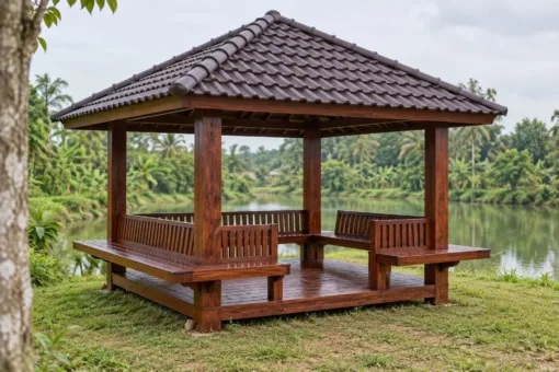 Chòi Gỗ Sân Vườn T118 - Vuông Ghế Băng Bốn Mặt Tựa Quay Ra Ngoài, Gỗ Thông Màu Nâu Đỏ Chòi Gỗ Sân Vườn T118 - Vuông Ghế Băng Bốn Mặt Tựa Quay Ra Ngoài, Gỗ Thông Màu Nâu Đỏ