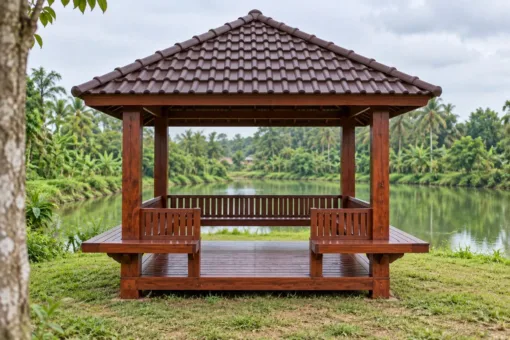 Chòi Gỗ Sân Vườn T118 - Vuông Ghế Băng Bốn Mặt Tựa Quay Ra Ngoài, Gỗ Thông Màu Nâu Đỏ Chòi Gỗ Sân Vườn T118 - Vuông Ghế Băng Bốn Mặt Tựa Quay Ra Ngoài, Gỗ Thông Màu Nâu Đỏ
