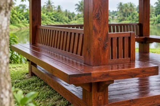 Chòi Gỗ Sân Vườn T118 - Vuông Ghế Băng Bốn Mặt Tựa Quay Ra Ngoài, Gỗ Thông Màu Nâu Đỏ Chòi Gỗ Sân Vườn T118 - Vuông Ghế Băng Bốn Mặt Tựa Quay Ra Ngoài, Gỗ Thông Màu Nâu Đỏ
