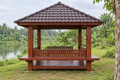 Chòi Gỗ Sân Vườn T118 - Vuông Ghế Băng Bốn Mặt Tựa Quay Ra Ngoài, Gỗ Thông Màu Nâu Đỏ Chòi Gỗ Sân Vườn T118 - Vuông Ghế Băng Bốn Mặt Tựa Quay Ra Ngoài, Gỗ Thông Màu Nâu Đỏ