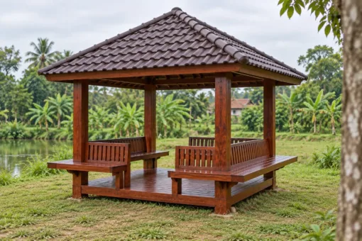 Chòi Gỗ Sân Vườn T118 - Vuông Ghế Băng Bốn Mặt Tựa Quay Ra Ngoài, Gỗ Thông Màu Nâu Đỏ Chòi Gỗ Sân Vườn T118 - Vuông Ghế Băng Bốn Mặt Tựa Quay Ra Ngoài, Gỗ Thông Màu Nâu Đỏ