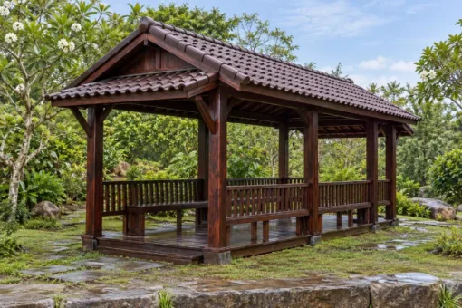 Chòi Gỗ Sân Vườn T119 - Chữ Nhật Mái Hai Dốc Mái Phụ Che Hai Đầu Hồi, Gỗ Thông Màu Nâu Cánh Gián Chòi Gỗ Sân Vườn T119 - Chữ Nhật Mái Hai Dốc Mái Phụ Che Hai Đầu Hồi, Gỗ Thông Màu Nâu Cánh Gián