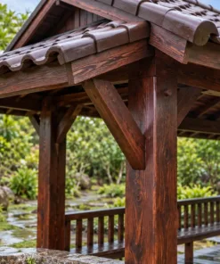 Chòi Gỗ Sân Vườn T119 - Chữ Nhật Mái Hai Dốc Mái Phụ Che Hai Đầu Hồi, Gỗ Thông Màu Nâu Cánh Gián