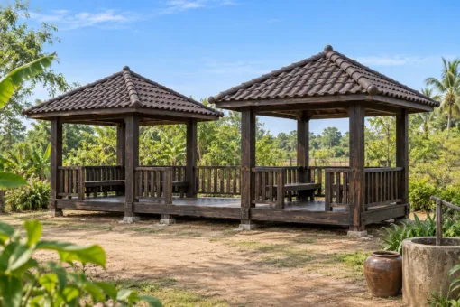Chòi Gỗ Sân Vườn T120 - Đôi Hai Mái Chóp Nối Sàn Chung, Gỗ Thông Màu Gỗ Cháy Chòi Gỗ Sân Vườn T120 - Đôi Hai Mái Chóp Nối Sàn Chung, Gỗ Thông Màu Gỗ Cháy