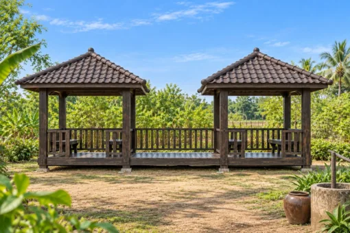 Chòi Gỗ Sân Vườn T120 - Đôi Hai Mái Chóp Nối Sàn Chung, Gỗ Thông Màu Gỗ Cháy Chòi Gỗ Sân Vườn T120 - Đôi Hai Mái Chóp Nối Sàn Chung, Gỗ Thông Màu Gỗ Cháy