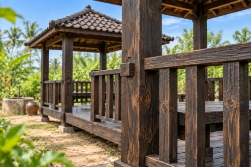 Chòi Gỗ Sân Vườn T120 - Đôi Hai Mái Chóp Nối Sàn Chung, Gỗ Thông Màu Gỗ Cháy Chòi Gỗ Sân Vườn T120 - Đôi Hai Mái Chóp Nối Sàn Chung, Gỗ Thông Màu Gỗ Cháy