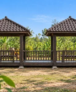 Chòi Gỗ Sân Vườn T120 - Đôi Hai Mái Chóp Nối Sàn Chung, Gỗ Thông Màu Gỗ Cháy