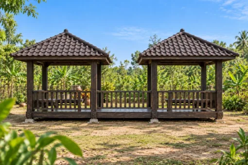 Chòi Gỗ Sân Vườn T120 - Đôi Hai Mái Chóp Nối Sàn Chung, Gỗ Thông Màu Gỗ Cháy Chòi Gỗ Sân Vườn T120 - Đôi Hai Mái Chóp Nối Sàn Chung, Gỗ Thông Màu Gỗ Cháy
