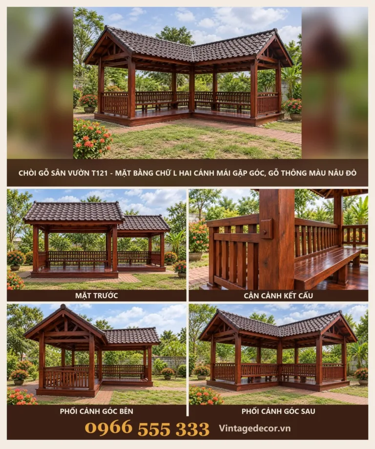 Chòi Gỗ T121 Chữ L Hai Cánh Mái