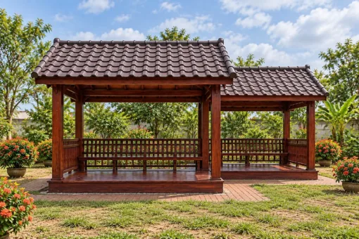 Chòi Gỗ Sân Vườn T121 - Mặt Bằng Chữ L Hai Cánh Mái Gặp Góc, Gỗ Thông Màu Nâu Đỏ Chòi Gỗ Sân Vườn T121 - Mặt Bằng Chữ L Hai Cánh Mái Gặp Góc, Gỗ Thông Màu Nâu Đỏ