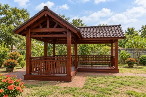 Chòi Gỗ Sân Vườn T121 - Mặt Bằng Chữ L Hai Cánh Mái Gặp Góc, Gỗ Thông Màu Nâu Đỏ Chòi Gỗ Sân Vườn T121 - Mặt Bằng Chữ L Hai Cánh Mái Gặp Góc, Gỗ Thông Màu Nâu Đỏ